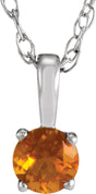 14K Gold Round Citrine Youth Birthstone Necklace or Pendant - White Gold