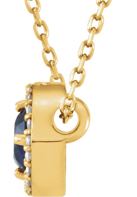 14K Gold Round Lab-Grown Blue Sapphire Halo-Style Necklace or Pendant - Yellow Gold - view 2
