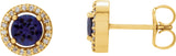 14K Gold Round Natural Blue Sapphire Halo-Style Earrings - Yellow Gold
