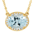 14K Gold Oval Natural Aquamarine Halo-Style Necklace - Yellow Gold