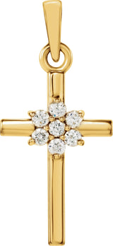 14K Gold Round Natural Diamond Cross Pendant – up to 0.06 CTW - Yellow Gold