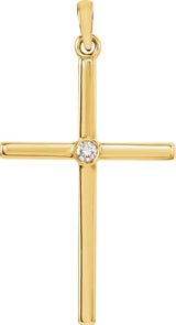 14K Gold Round Natural Diamond Cross Pendant – up to 0.01 CTW - Yellow Gold