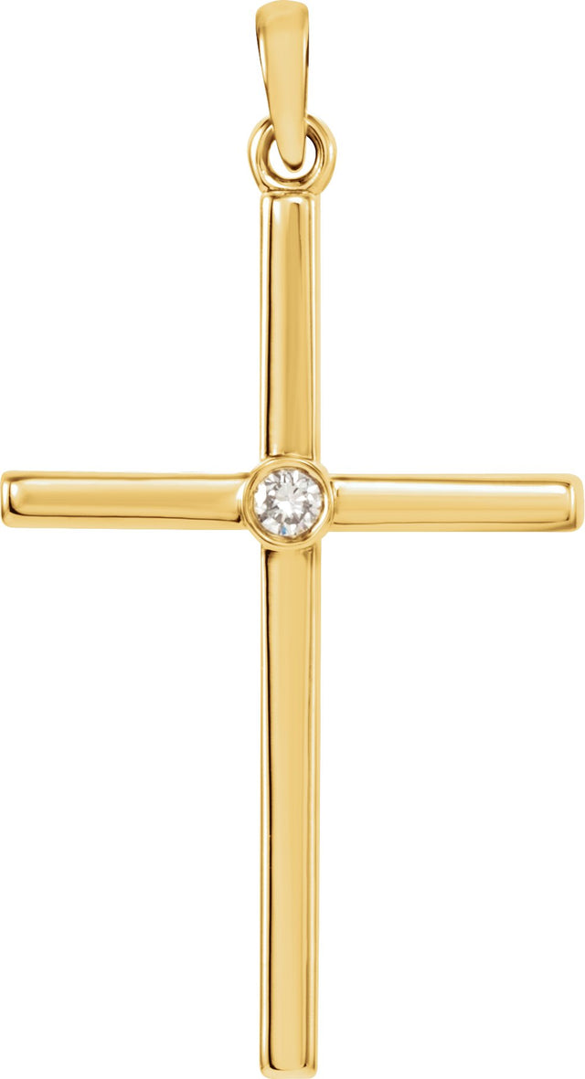 14K Gold Round Natural Diamond Cross Pendant – up to 0.01 CTW - Yellow Gold