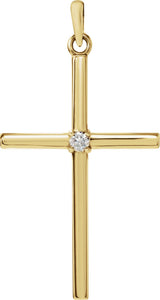 14K Gold Round Natural Diamond Birthstone Cross Pendant - Yellow Gold
