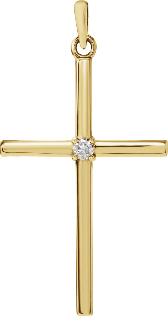 14K Gold Round Natural Diamond Birthstone Cross Pendant - Yellow Gold