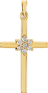 14K Gold Round Natural Diamond Cross Pendant – up to 0.06 CTW - Yellow Gold