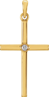 14K Gold Round Natural Diamond Cross Pendant – up to 0.01 CTW - Yellow Gold