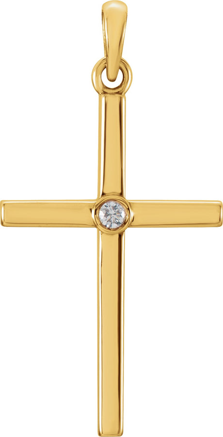 14K Gold Round Natural Diamond Cross Pendant – up to 0.01 CTW - Yellow Gold