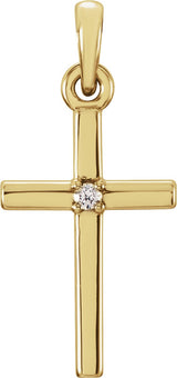 14K Gold Round Natural Diamond Birthstone Cross Pendant - Yellow Gold
