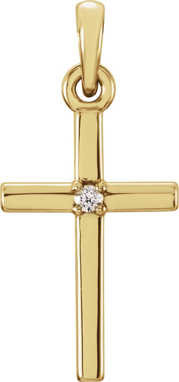 14K Gold Round Natural Diamond Birthstone Cross Pendant - Yellow Gold