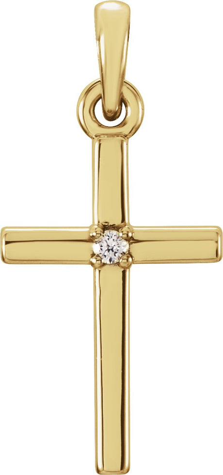 14K Gold Round Natural White Sapphire Birthstone Cross Pendant - Yellow Gold