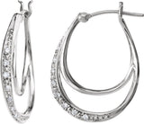 14K Gold Natural Diamond Accented Hoop Earrings - White Gold