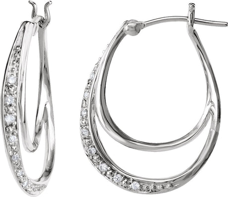 14K Gold Natural Diamond Accented Hoop Earrings - White Gold