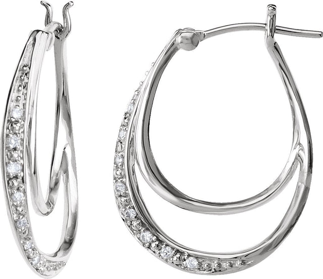 14K Gold Natural Diamond Accented Hoop Earrings - White Gold