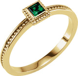 14K Gold Square Lab-Grown Emerald Family Stackable Ring - Yellow Gold