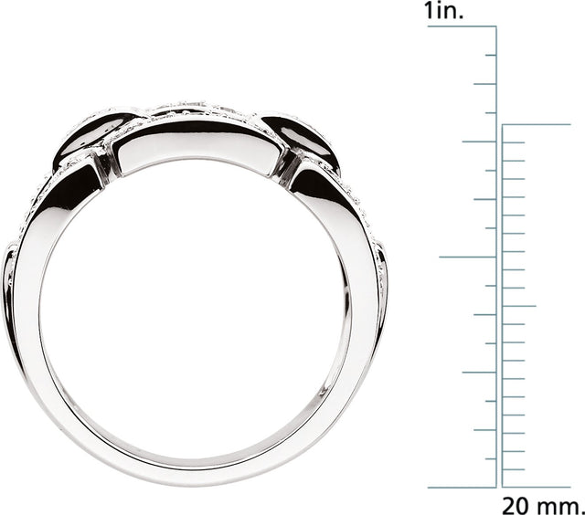 14K Gold Natural Diamond Accented Link Ring - White Gold - view 2