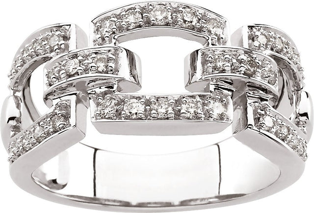 14K Gold Natural Diamond Accented Link Ring - White Gold - view 3