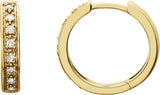 14K Gold Round Natural Diamond Accented Hoop Earrings – 1.4mm Stones