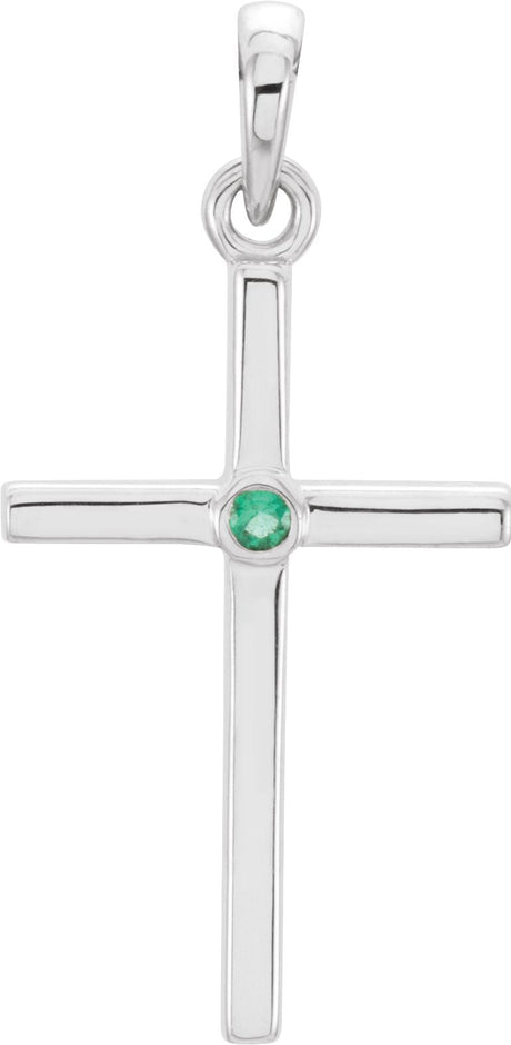Platinum Round Natural Emerald Cross Pendant