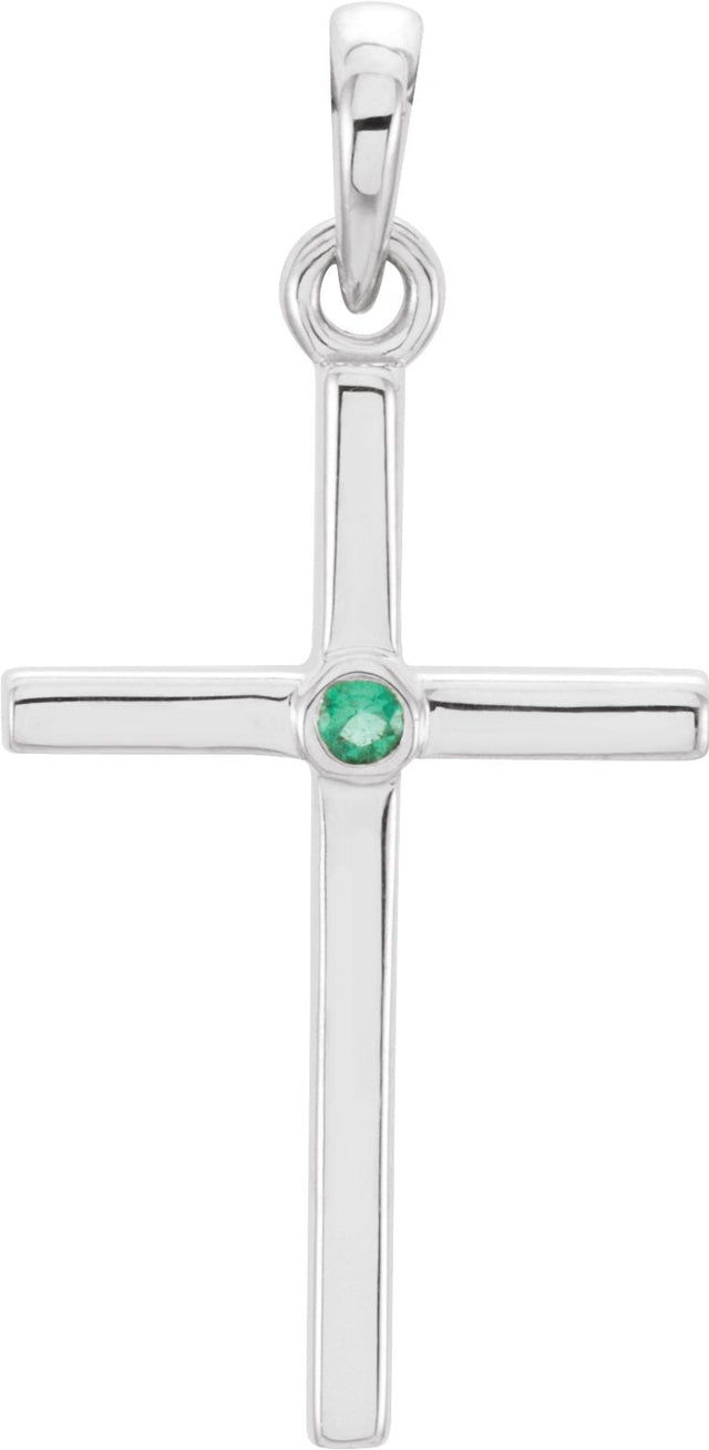 Platinum Round Natural Emerald Cross Pendant