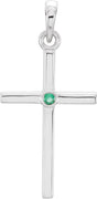 Platinum Round Natural Emerald Cross Pendant