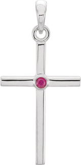 Platinum Round Natural Ruby Cross Pendant