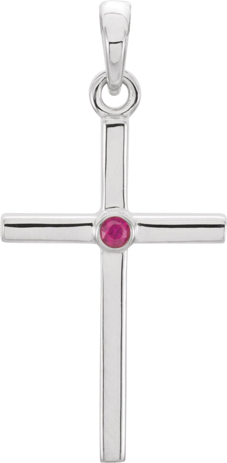 Platinum Round Natural Ruby Cross Pendant