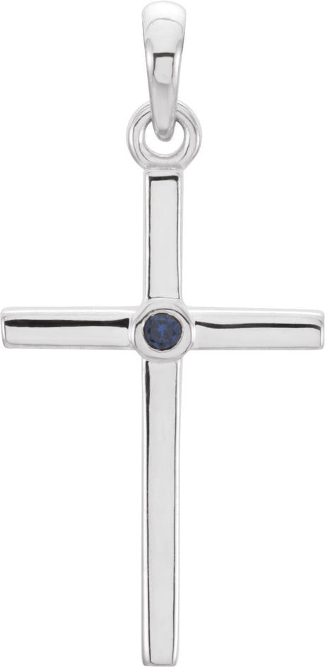 Platinum Round Natural Blue Sapphire Cross Pendant