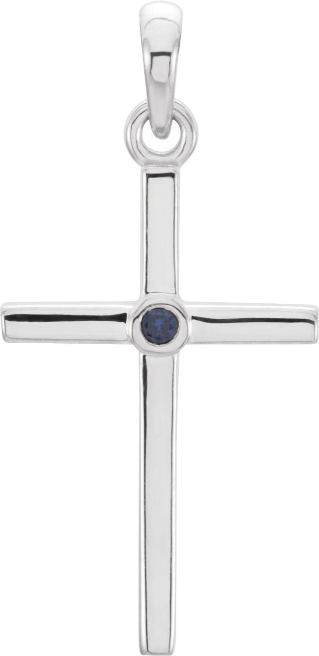 Platinum Round Natural Blue Sapphire Cross Pendant