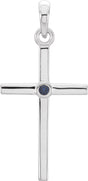 Platinum Round Natural Blue Sapphire Cross Pendant