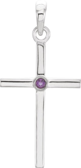 Platinum Round Natural Amethyst Cross Pendant