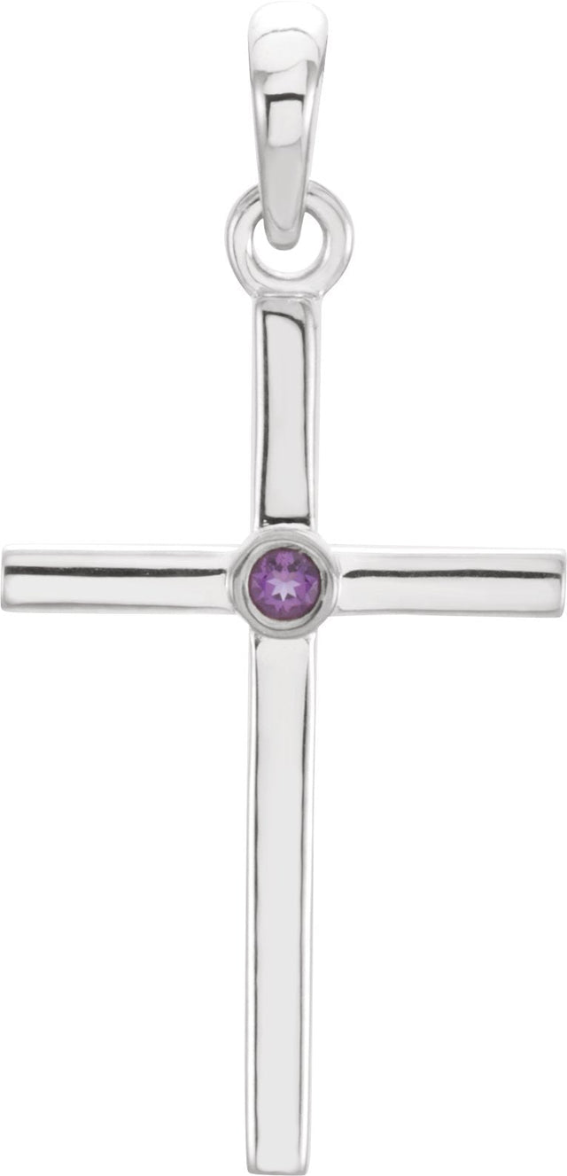Platinum Round Natural Amethyst Cross Pendant
