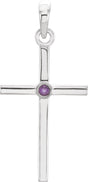 Platinum Round Natural Amethyst Cross Pendant