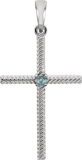 Platinum Round Natural Swiss Blue Topaz Rope Cross Pendant