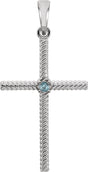 Platinum Round Natural Swiss Blue Topaz Rope Cross Pendant
