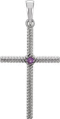 14K Gold Round Natural Amethyst Rope Cross Pendant - White Gold