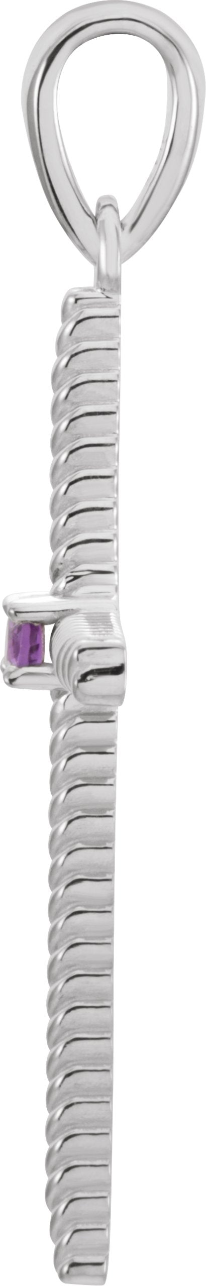 Platinum Round Natural Amethyst Rope Cross Pendant - view 2