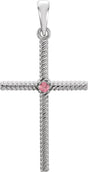 Platinum Round Natural Pink Tourmaline Rope Cross Pendant