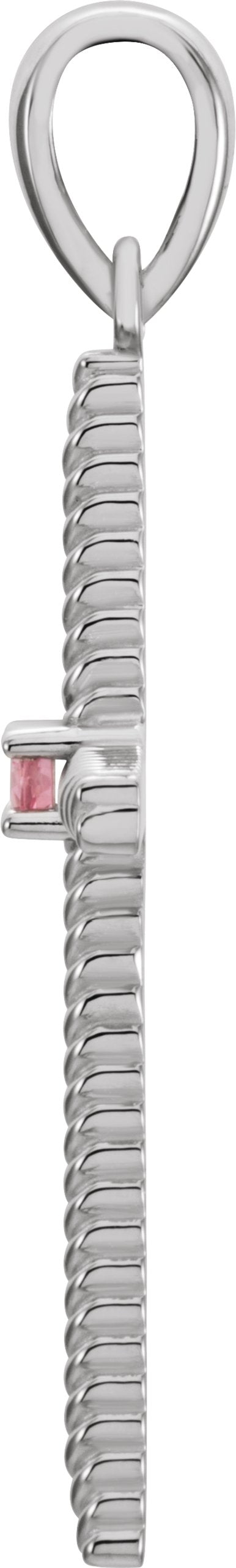 14K Gold Round Natural Pink Tourmaline Rope Cross Pendant - White Gold - view 2