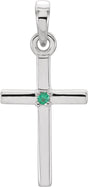 Platinum Round Natural Emerald Birthstone Cross Pendant