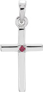 Platinum Round Natural Ruby Birthstone Cross Pendant