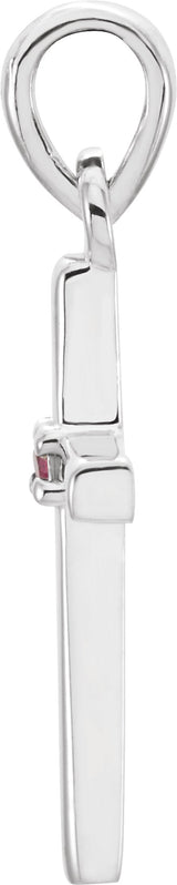 Platinum Round Natural Ruby Birthstone Cross Pendant - view 2