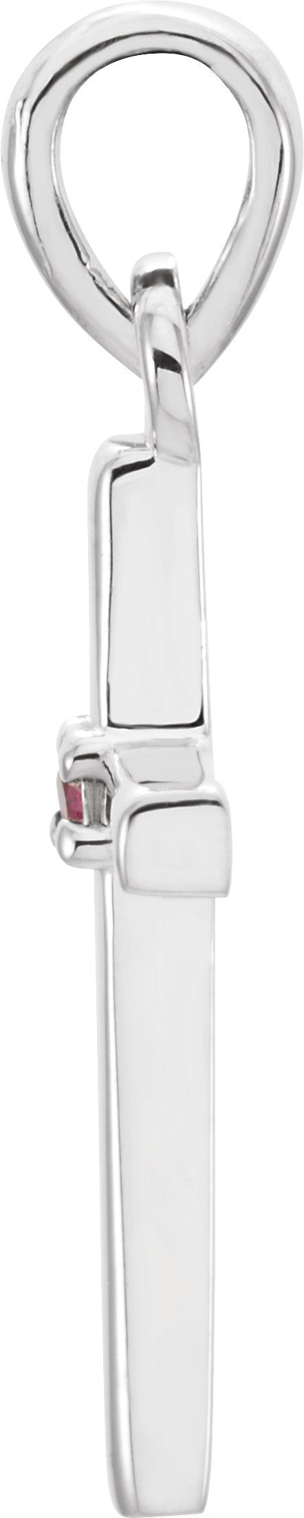 Platinum Round Natural Ruby Birthstone Cross Pendant - view 2