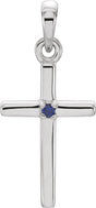 Platinum Round Natural Blue Sapphire Birthstone Cross Pendant