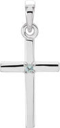 Platinum Round Natural Aquamarine Birthstone Cross Pendant