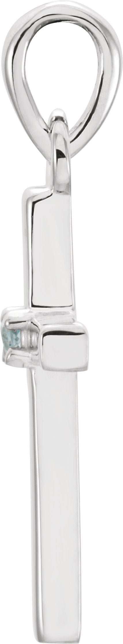 Platinum Round Natural Aquamarine Birthstone Cross Pendant - view 2