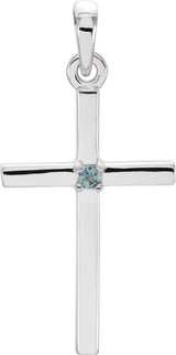 Platinum Round Natural Alexandrite Birthstone Cross Pendant