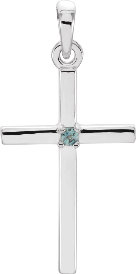 Platinum Round Natural Alexandrite Birthstone Cross Pendant