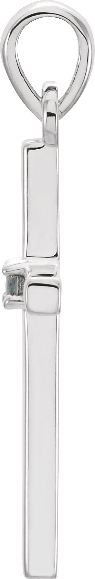 Platinum Round Natural Alexandrite Birthstone Cross Pendant - view 2