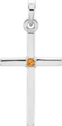 14K Gold Round Natural Citrine Birthstone Cross Pendant - White Gold